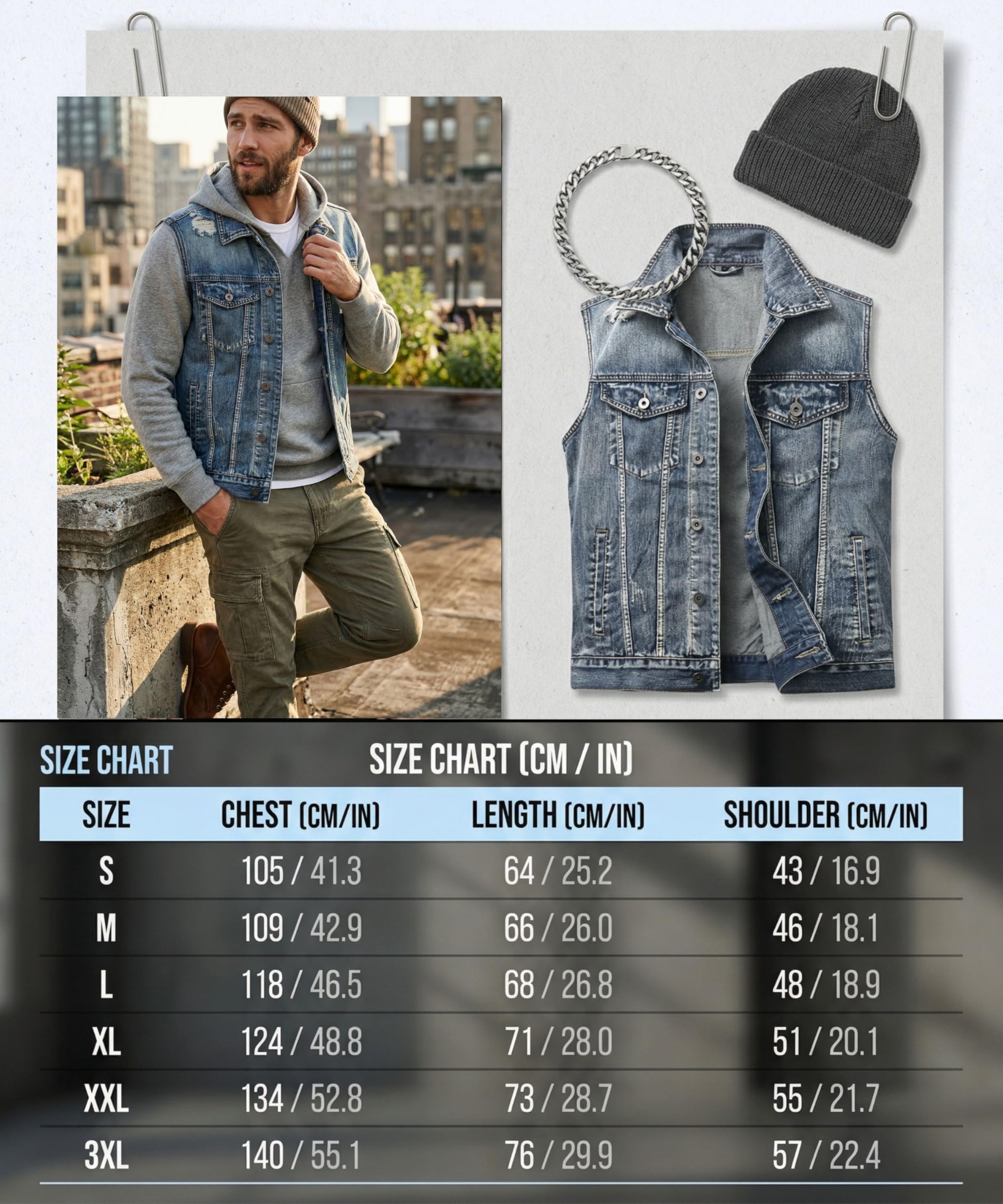 Gilet homme Denim Déchiré Rétro Cowboy Veste Décontractée Sans Manches Jean Veste de Moto Courte Denim Revers Vintage Gilet