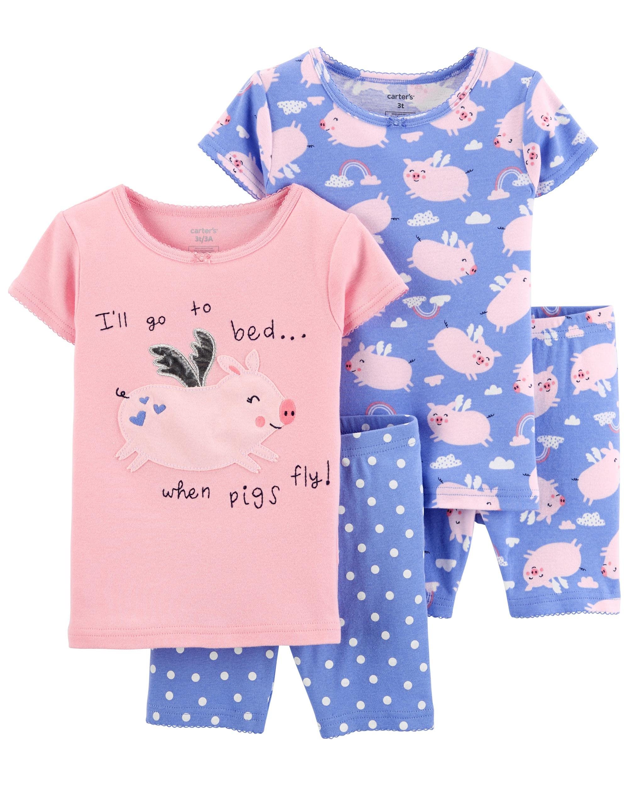 Carter's 4-Piece Pig 100% Snug Fit Cotton PJs (18 Months, 18_months) Pink/Purple