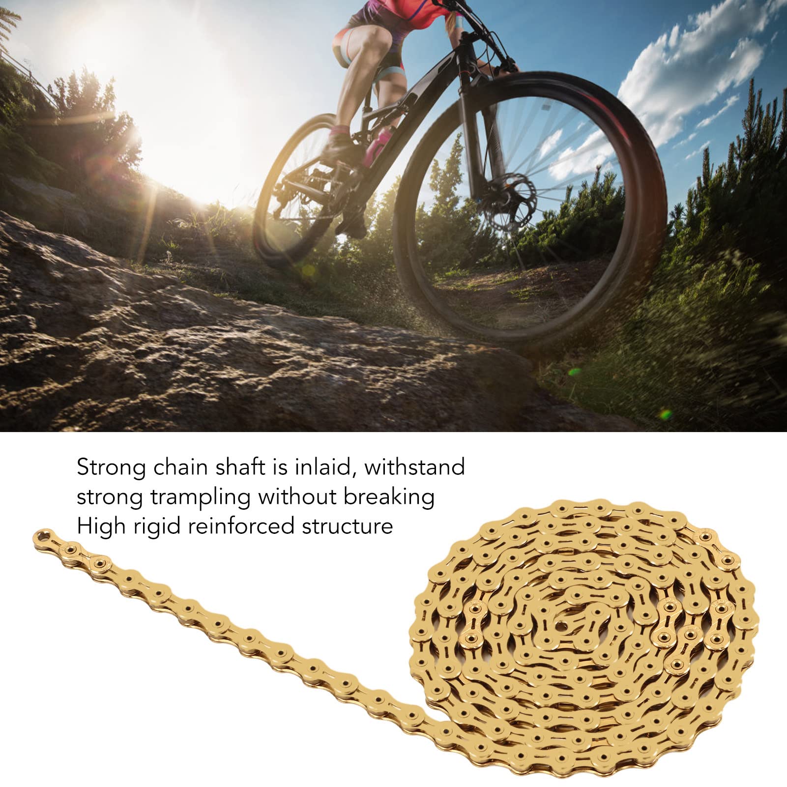 KIMISS Catena per Bicicletta a 11 velocità per Mountain Bike e Bici da Strada - Acciaio Ad Alto Tenore di Carbonio, Finitura Oro Titanio, Forte Resistenza Alla Tensione, Ideale per la Guida su