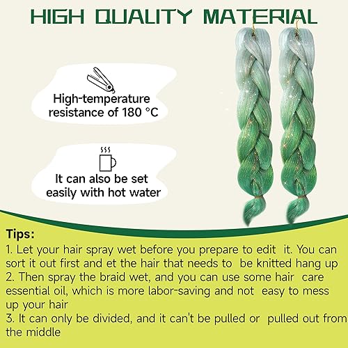 Miniatura 5 de 2 extensiones de cabello para trenzas, cabello trenzado ombré, extensión de cabello de oropel brillante, cabello trenzado de 24 pulgadas,