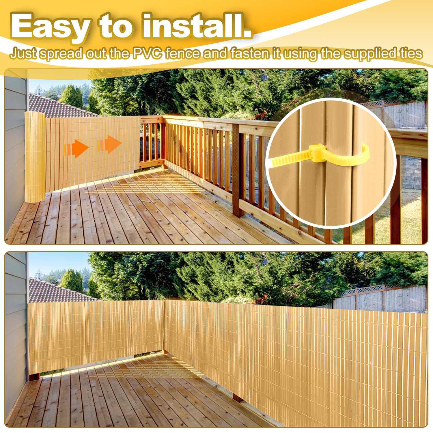 Brise-vue en PVC - 80 x 1000 cm - Triple renforcement - Brise-vue pour balcon - Avec serre-câbles - Protection contre le vent - Résistant aux intempéries - Résistant aux UV - Sans perçage