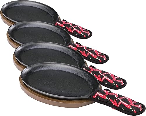 Miniatura 10 de New Star Foodservice 1028614 Juego de fajita de hierro fundido de grado comercial, sartén chisporroteante, placa de carne japonesa