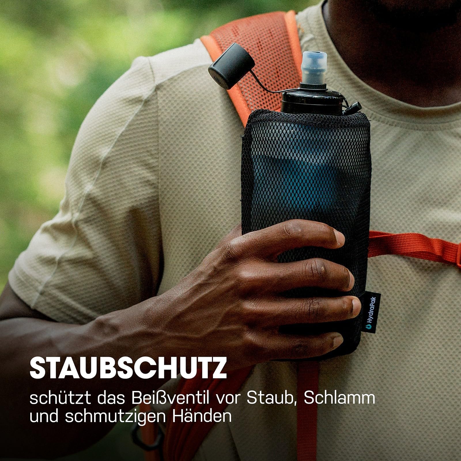 HydraPak PackFlask+ (750ml) – Wasserfilterflasche mit Gurtbefestigung für Rucksäcke. Freihändig nutzbare, praktische, ultraleichte und faltbare Softflasche für Wanderungen und Rucksacktouren