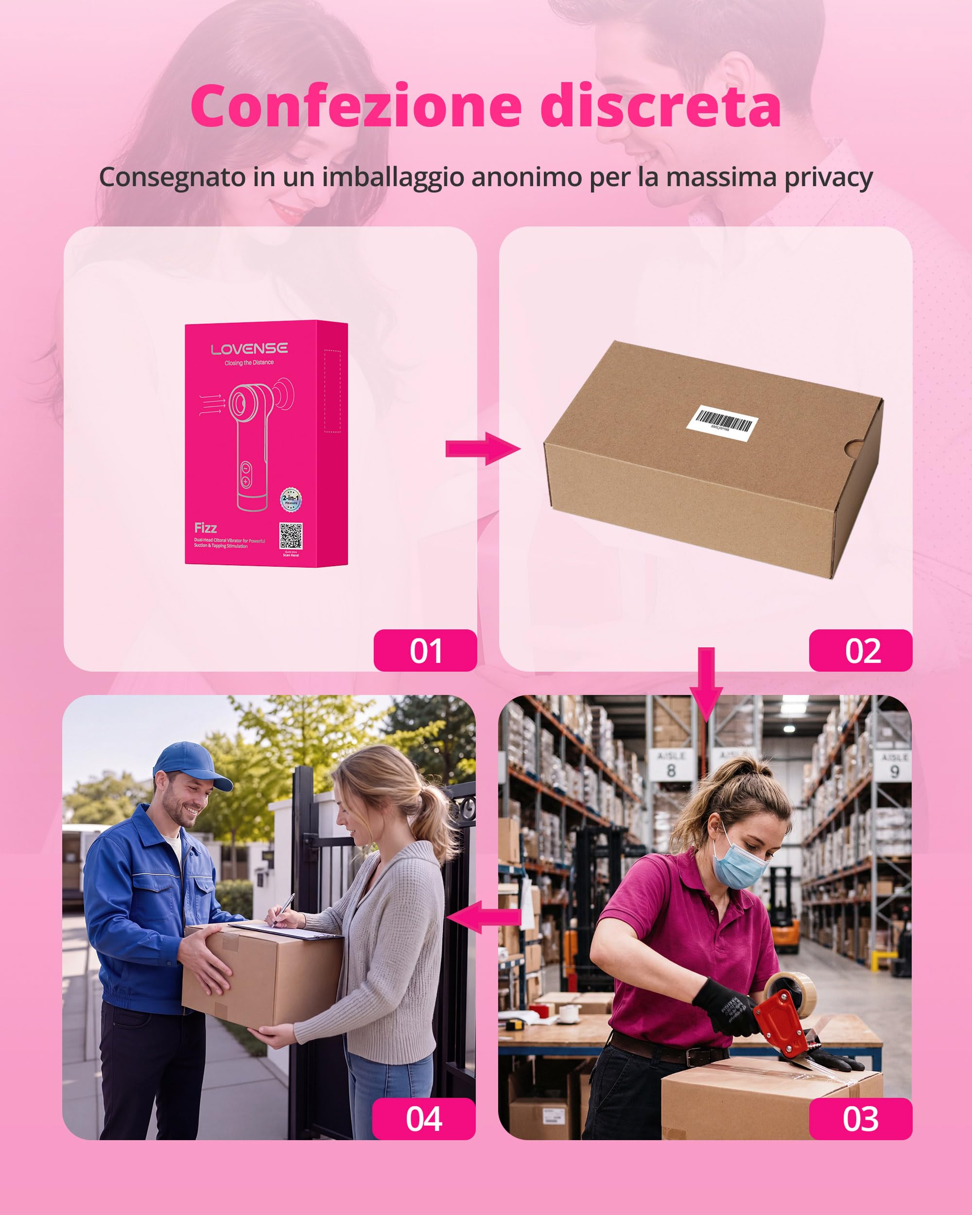 LOVENSE Fizz Vibratore Clitorideo a Doppia Testa, Aspirazione Orale | Succhia clitoride a doppia testina con suzione e tocchi rapidi, app, luce LED, silicone body-safe e impermeabile IPX7