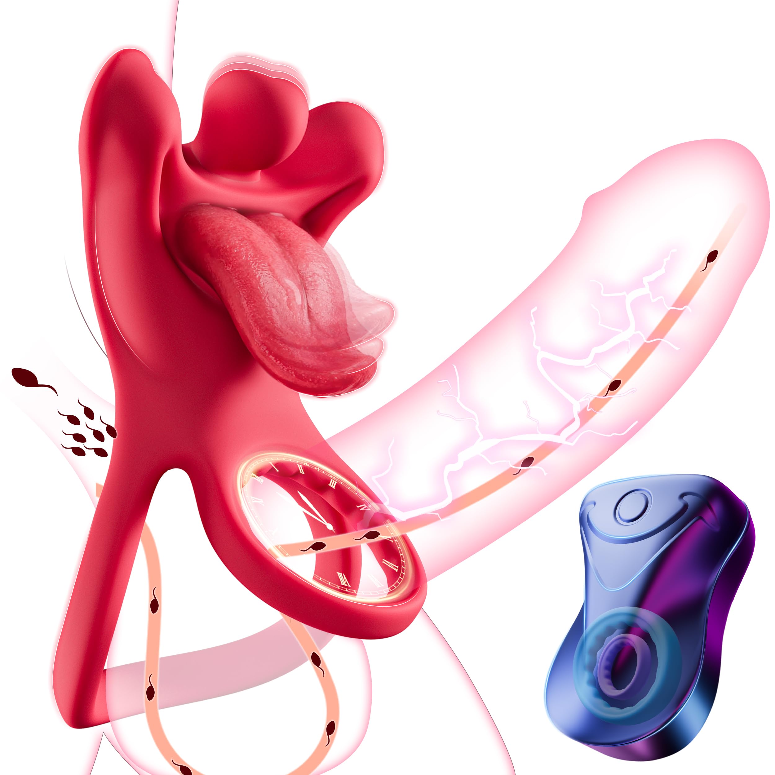 Vibrating Cock Ring with Realistic Tongue Vibrator - Male Sex Toys 3Pcs Colord Penis Ring with 9 Vibration