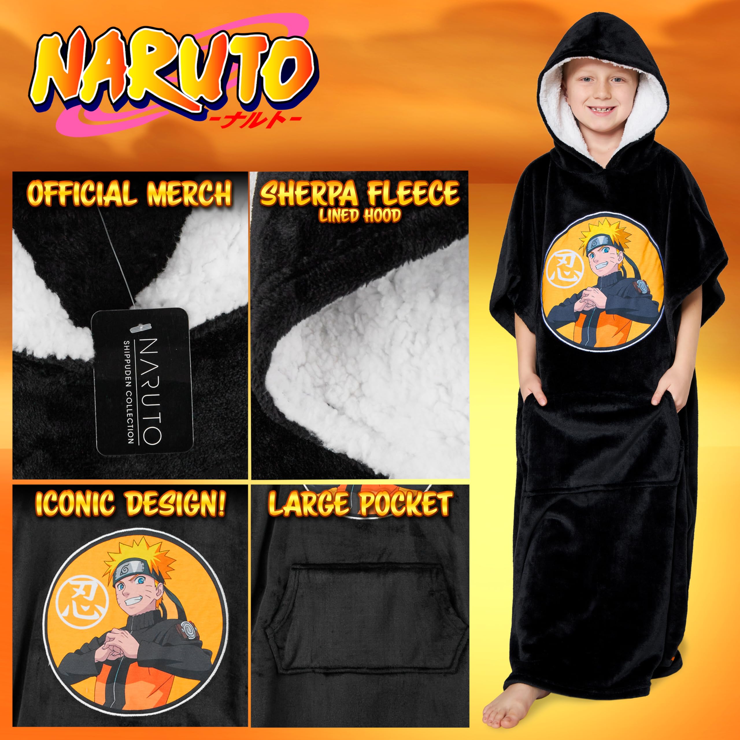 NARUTO Felpa Bambino - Felpa Oversize in Pile per Bambini Ragazzi - Felpa Coperta Anime Gadget Regalo Originale