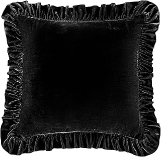 HiEnd Accents Stella Faux Silk Velvet Euro Sham Pillow Cover, 27x27 inch, Black, Romantic Western Modern Traditional Style Luxury Bedding