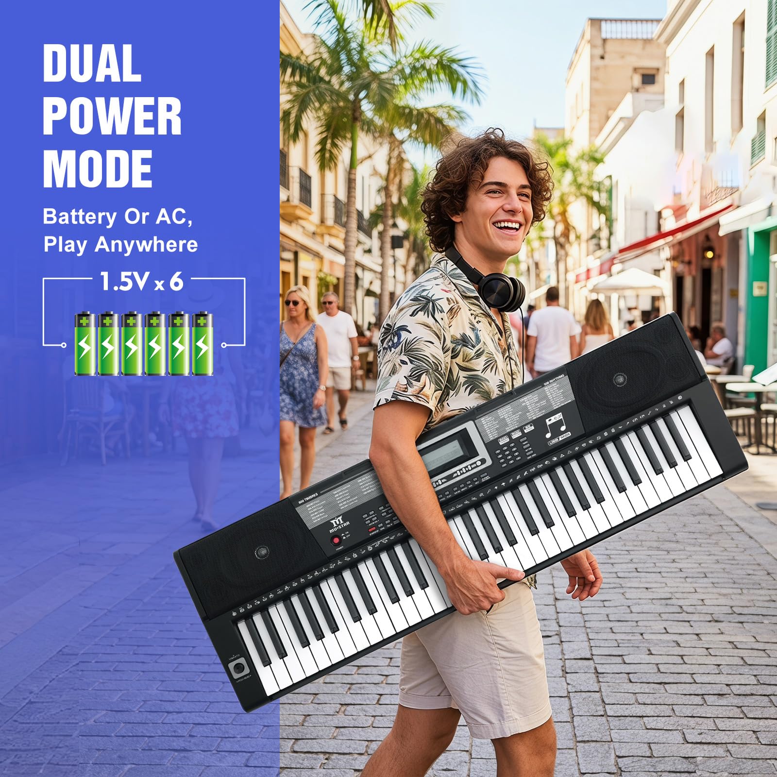 Mustar 61-Tasten-Keyboard-Klavier, elektronische berührungsempfindliche Tasten, tragbar, Kopfhörer, Mikrofon, Klavierständer und Hocker, Tasten in voller Größe, LCD-Bildschirm