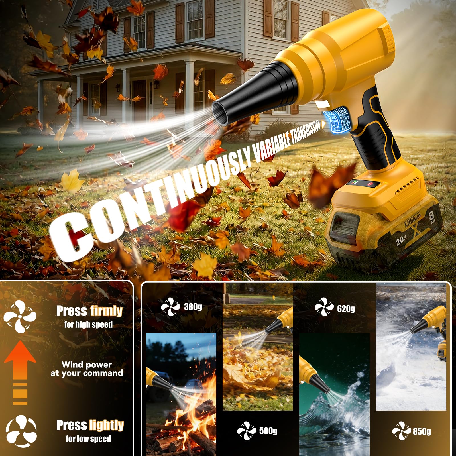 Soplador de hojas inalámbrico para batería Dewalt de 20 V, 140.000 rpm, diseño ligero sin escobillas, soplador de mano para limpieza de patio, agua sopladora de coche, soplando hojas y polvo, solo
