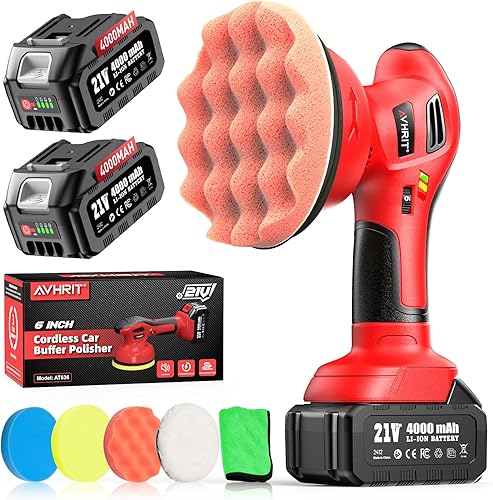 Miniatura 9 de Pulidora Inalámbrica Actualizada con Baterías de 2x4.0Ah, 6 Velocidades Variables hasta 5500 RPM, Pulidora Buffer de 6 Pulgadas para Automóvil para