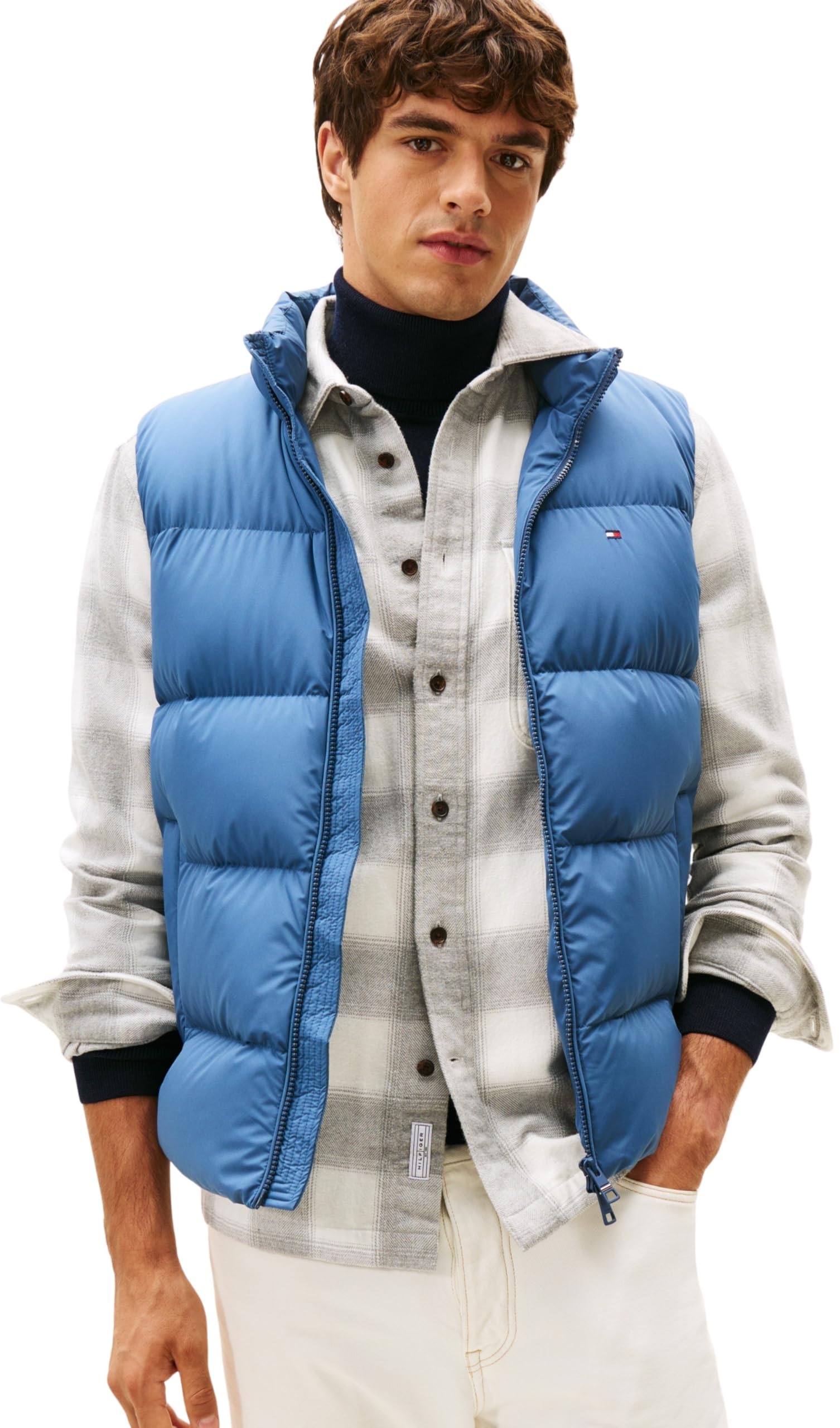 Tommy Hilfiger Men’s Down Gilet with Stand Collar, Blue (Aegean Sea), XXL