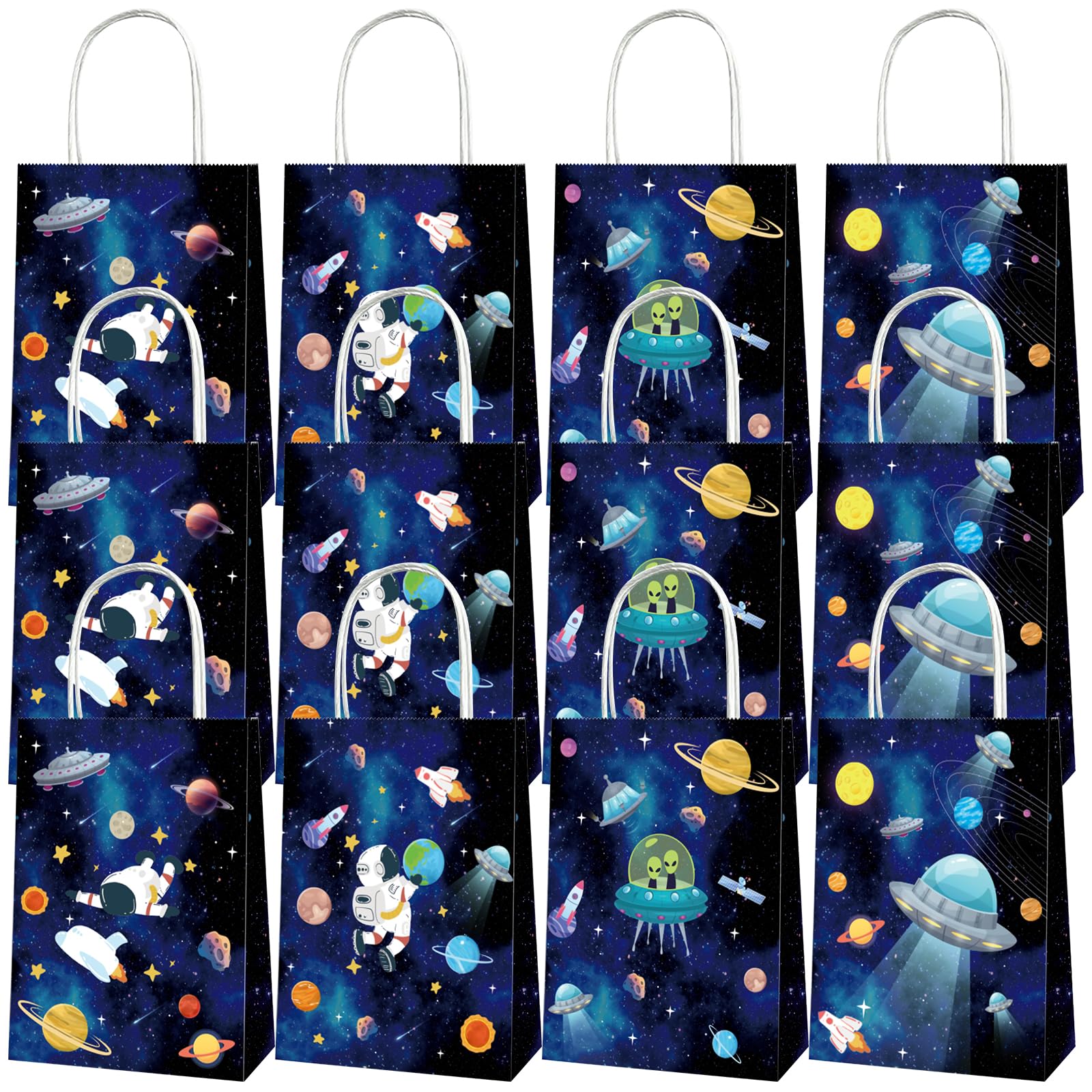 12 Sacchetti Regalo Spaziali Per Bambini Con Adesivi – PQKL Party, Carta Kraft, Ideali Per Compleanni A Tema Cielo Stellato