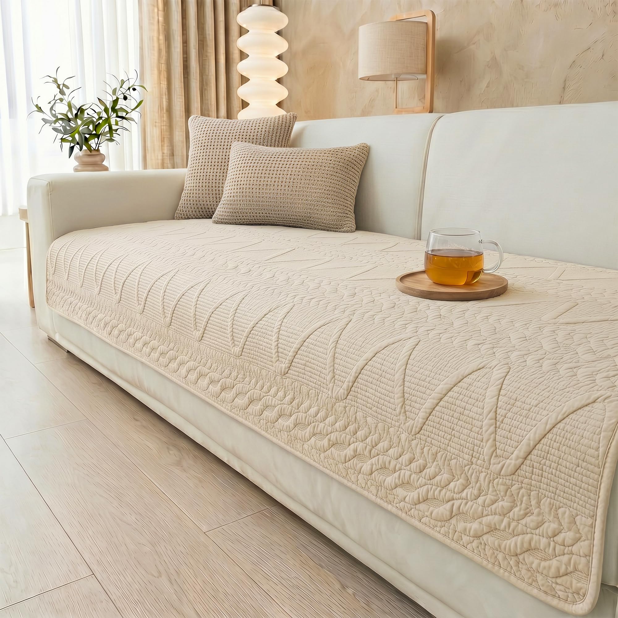 Edlbaegy Sofa Covers 2 3 Seater Couch Cover Non-Slip Washable Sofa Slipcovers L Shape Furniture Protector for Kids Pets(Champagne,70x150cm)
