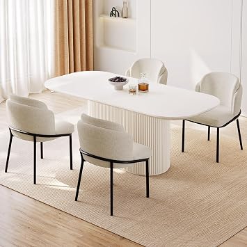70" Oval Dining Table with 4 Chairs, Modern Kitchen Table Set, Luxury Rectangular Dinner Table, Dining Table for Kitchen, Living Room, Breakfast Nook