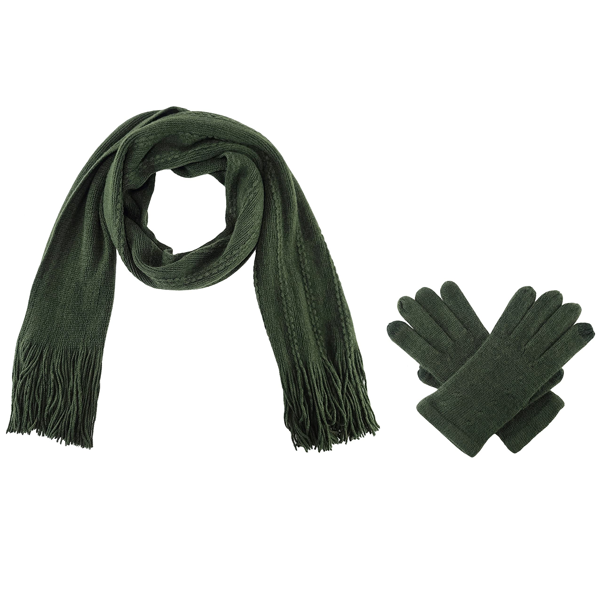 BRUCERIVER Sciarpa e guanti da donna a maglia con funzione touch screen cashmere sensazione cavo design (Christmas Green Touchscreen)