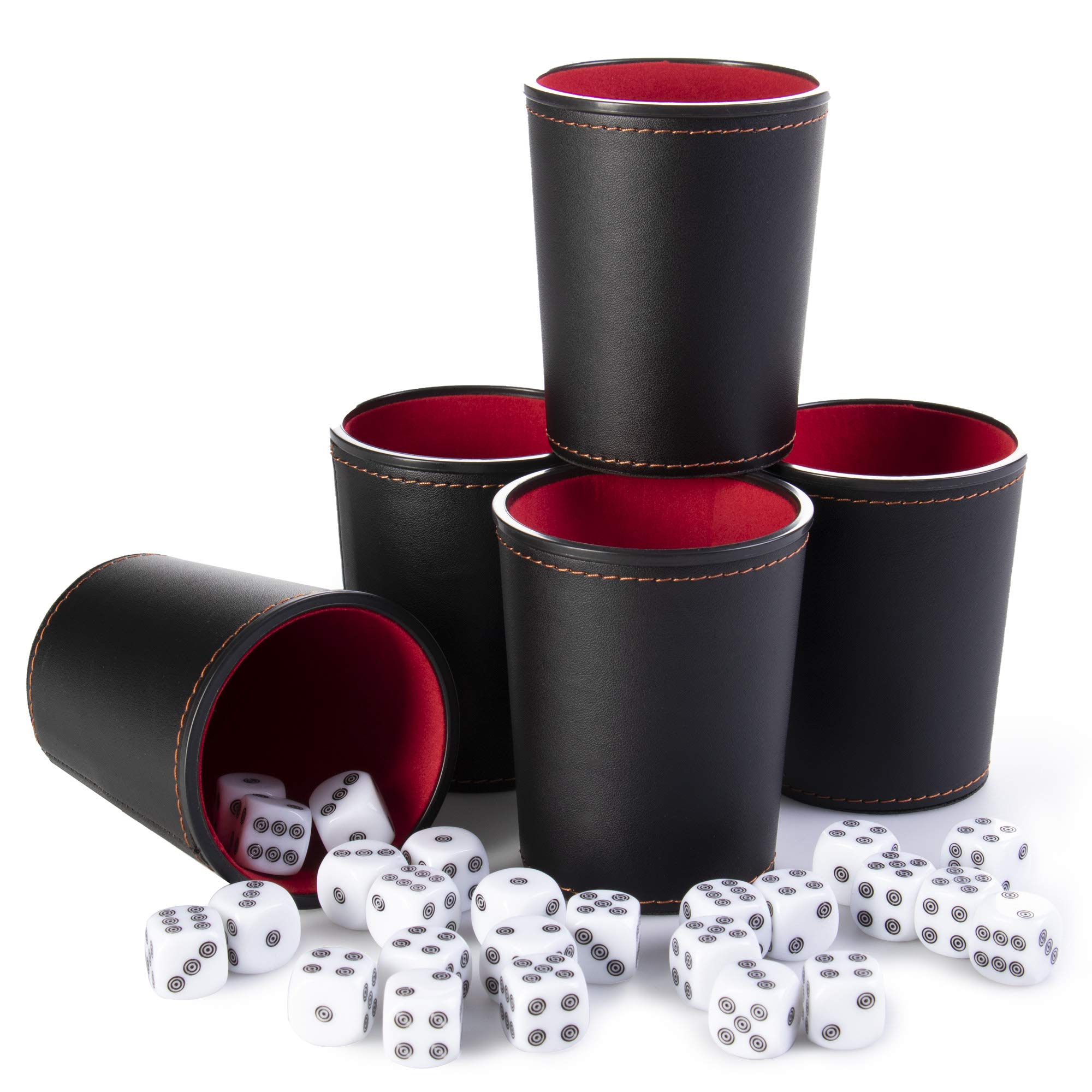 Buy 5 Leather Dice Cups and 25 Bullseye Dice by Bullseye Game Night