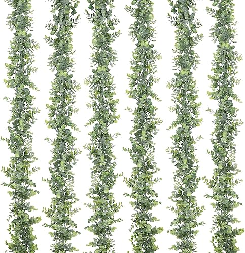 Lvydec Paquete de 6 guirnaldas artificiales de eucalipto, guirnalda de eucalipto falso, guirnalda de fondo de boda, arco de decoración de pared, 6