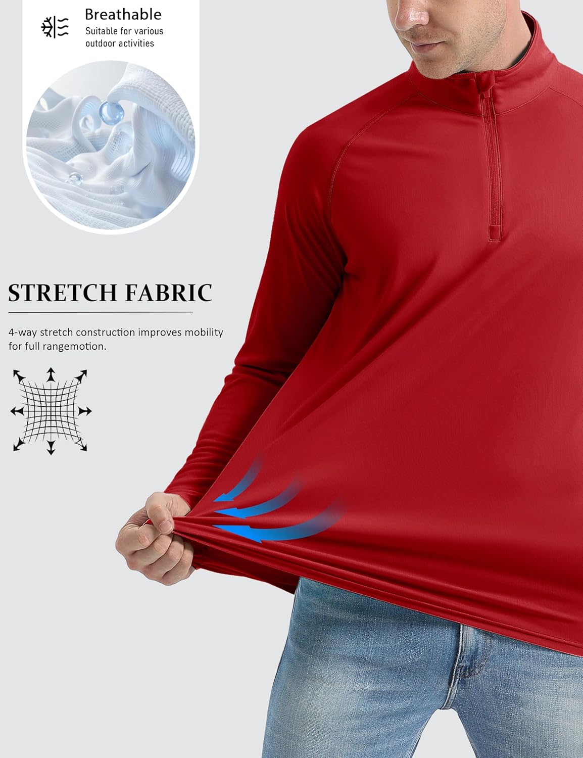 MAGCOMSEN Men's Long Sleeve Sun Shirts UPF 50+ Tees 1/4 Zip Up Fishing Running Rash Guard T-Shirts Outdoor Shirt