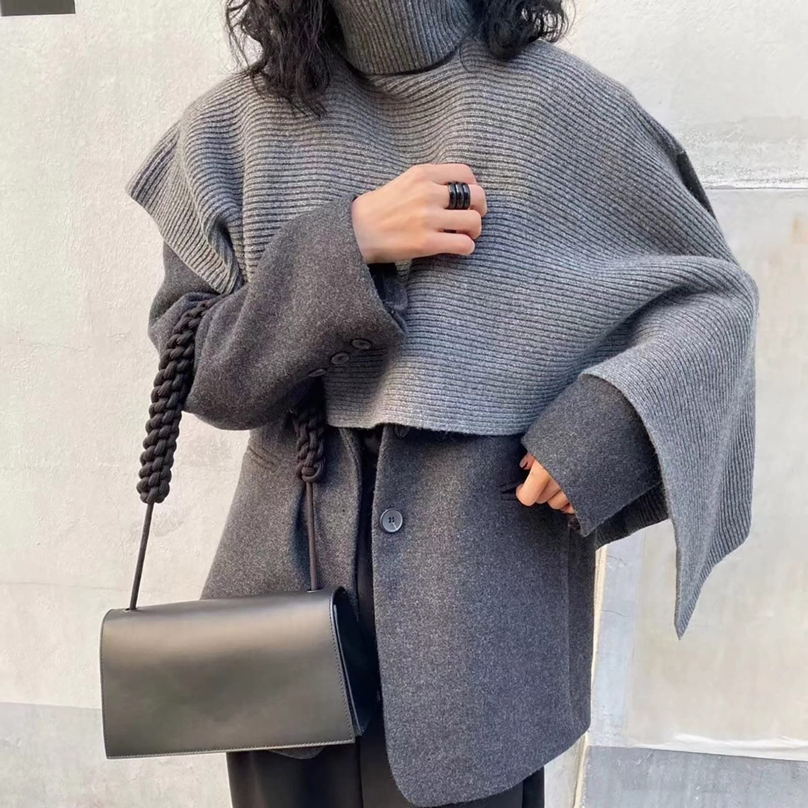 Générique 𝐅oulard Soie Femme Blanc Automne et hiver femmes couleur unie col roulé manteau châle chandail tricoté châle Tour De Cou Femme Ski