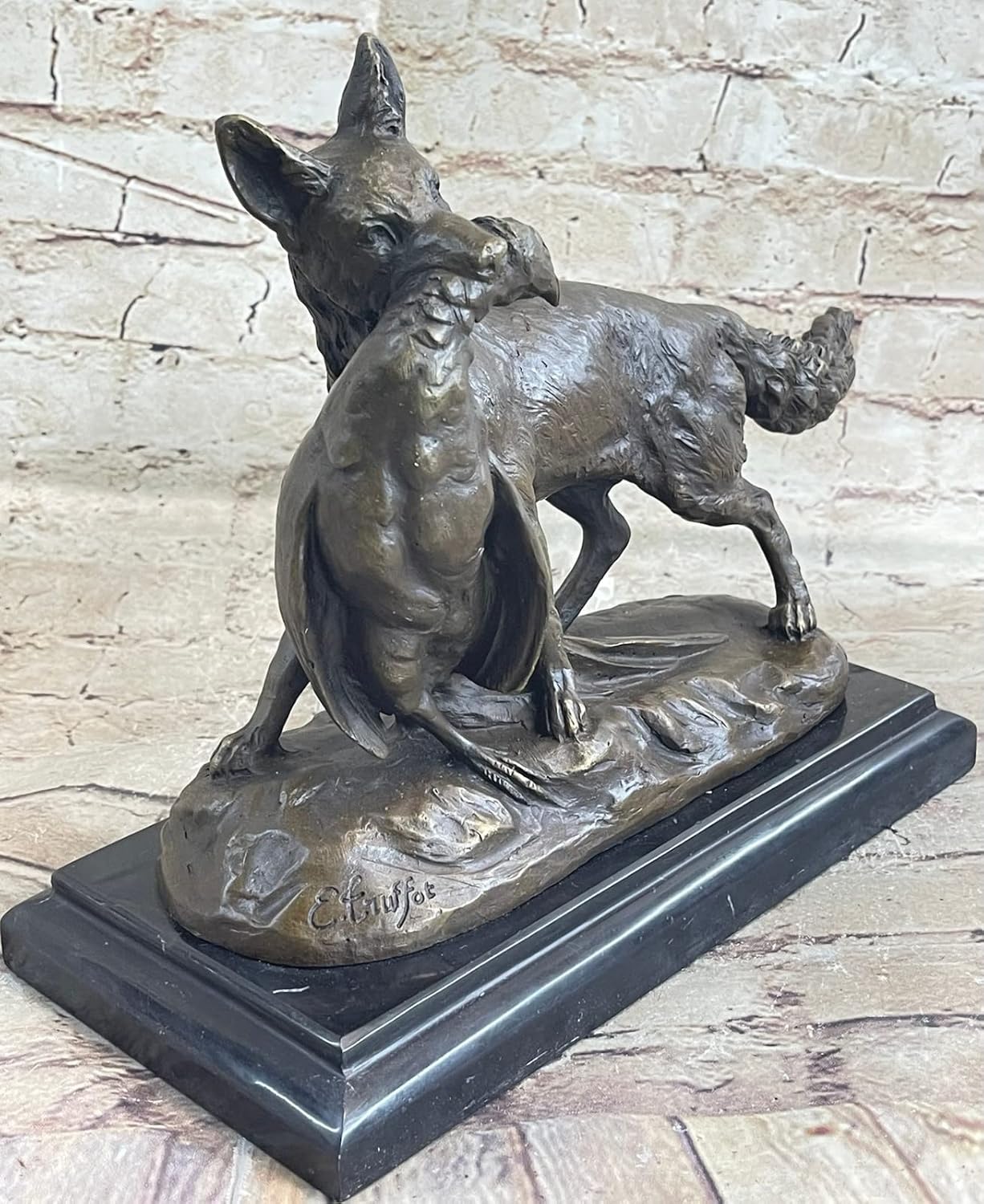 Shaggy Dog Captures A Bird by Barye i Bronze Sculpture