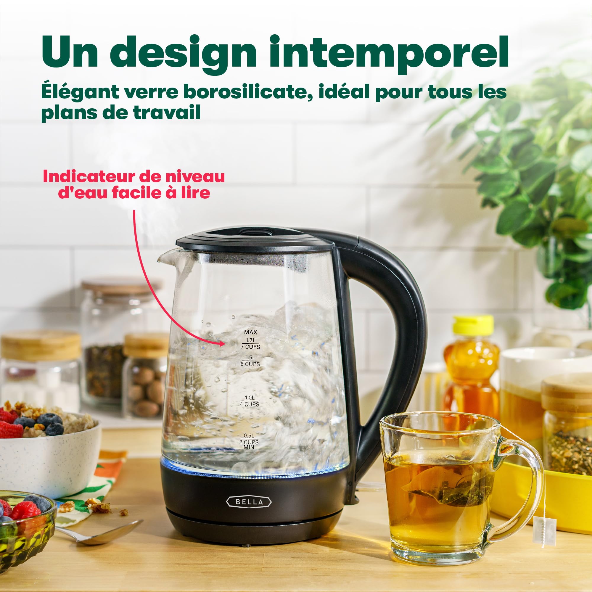 Bouilloire Électrique, Bouilloire à Eau en Verre 1,7 L pour Thé avec Voyant DEL, Arrêt Automatique et Protection contre l'Ébullition à Sec, 1500 W Bouilloire Électrique, Bouilloire à Eau en Verre 1,7 L pour Thé avec Voyant DEL, Arrêt Automatique et Protection contre l'Ébullition à Sec, 1500 W