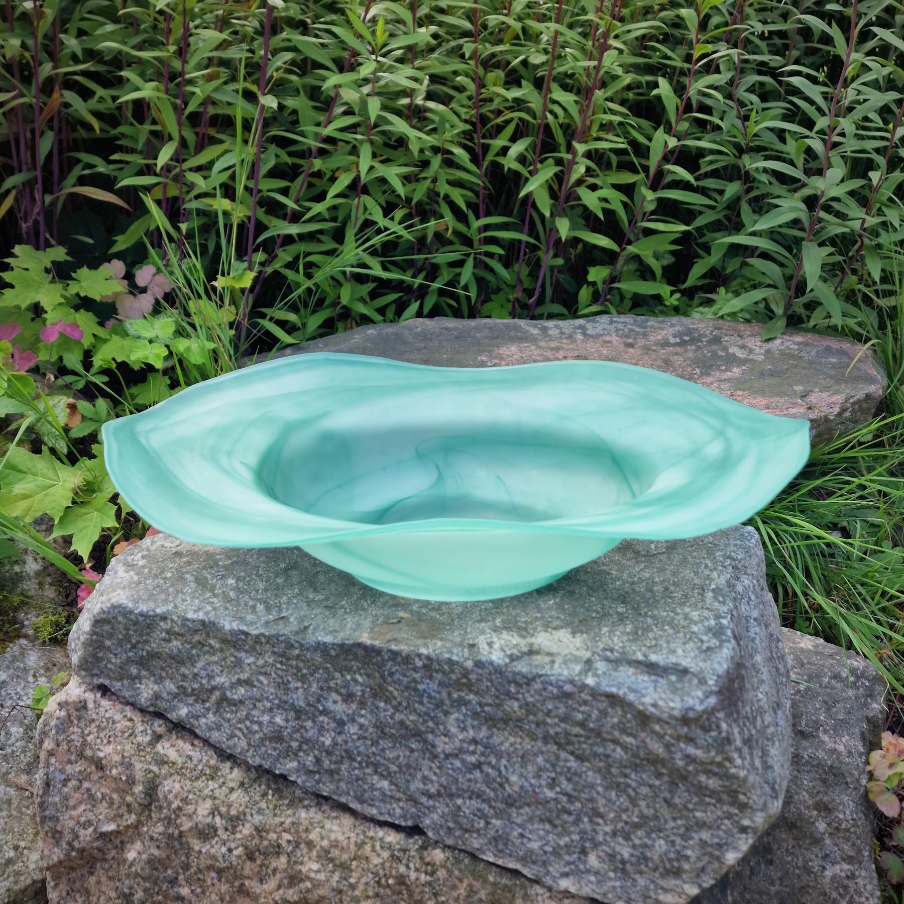 budawi® Alabaster Brunnenschale Flower rund grün, Ø 42 cm für Nebler und Zimmerbrunnen