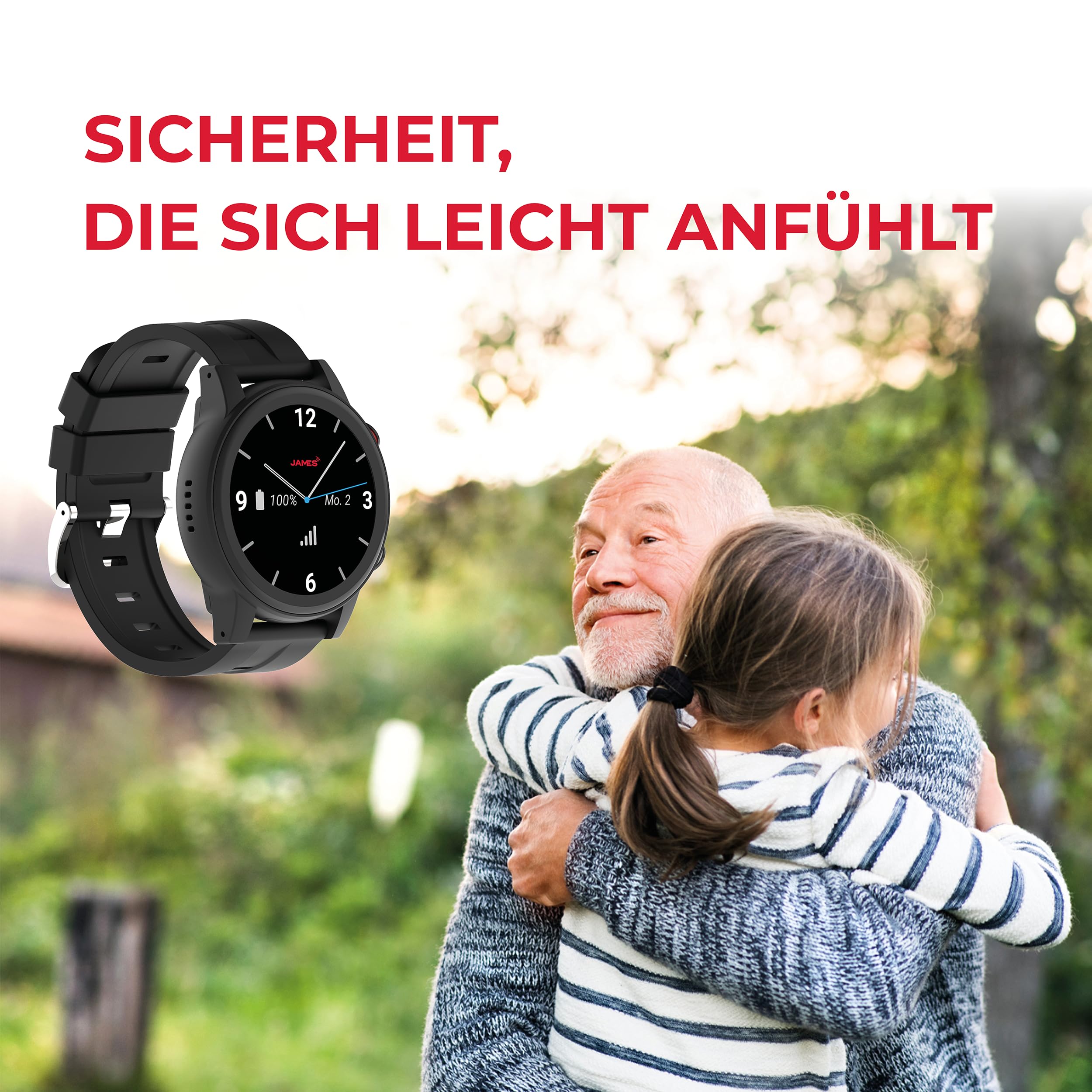 James R9 (schwarz) Notruf– GPS Ortung, Sturzerkennung, Notrufknopf, Gesundheitsfunktionen & Familien-App inkl. SIM (Schwarz, R9)