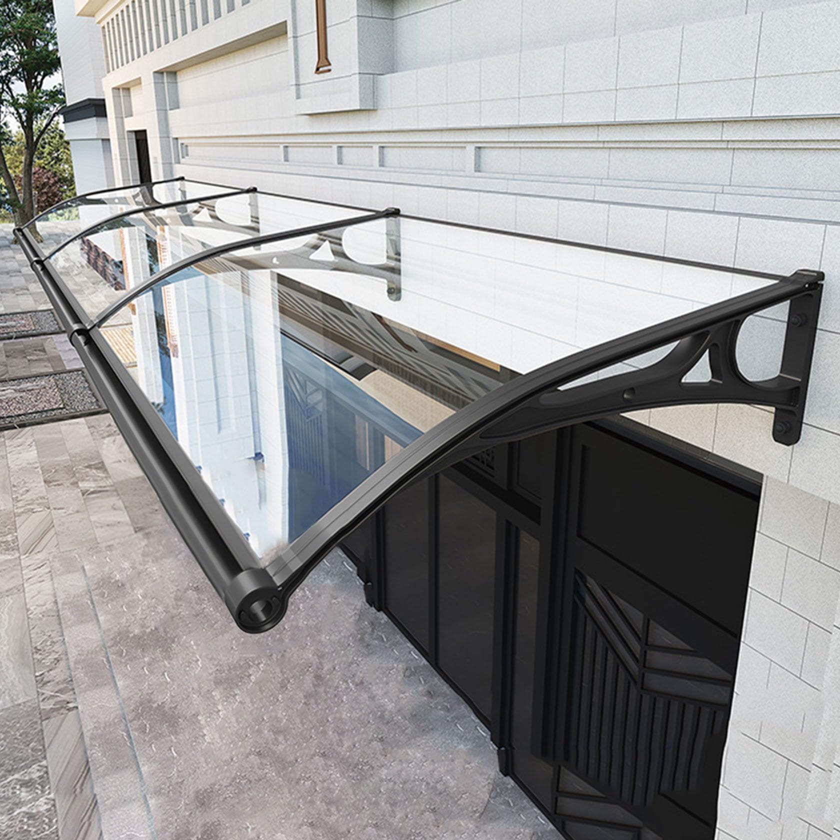CZYZMDD Door Awning with Aluminum Bracket - High-Transparency PC Panel Sun & Rain Protection for Porch Patio Entrance 100x280cm/39x110in