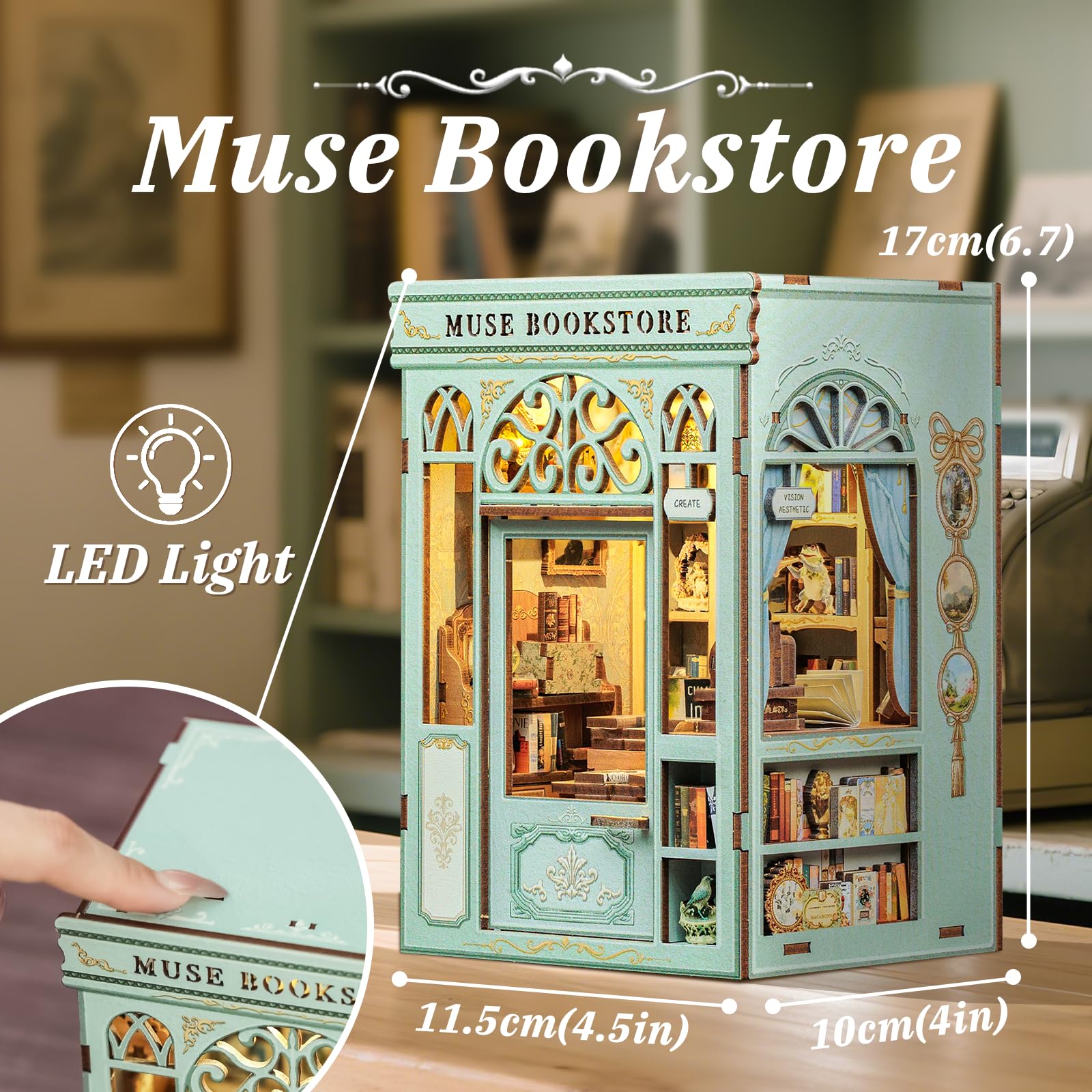 CUTEBEE Book Nook Kit, DIY Miniature Dollhouse Kits for Adults 3D Wooden Model House kits with LED Bookshelf Decor - Image 2