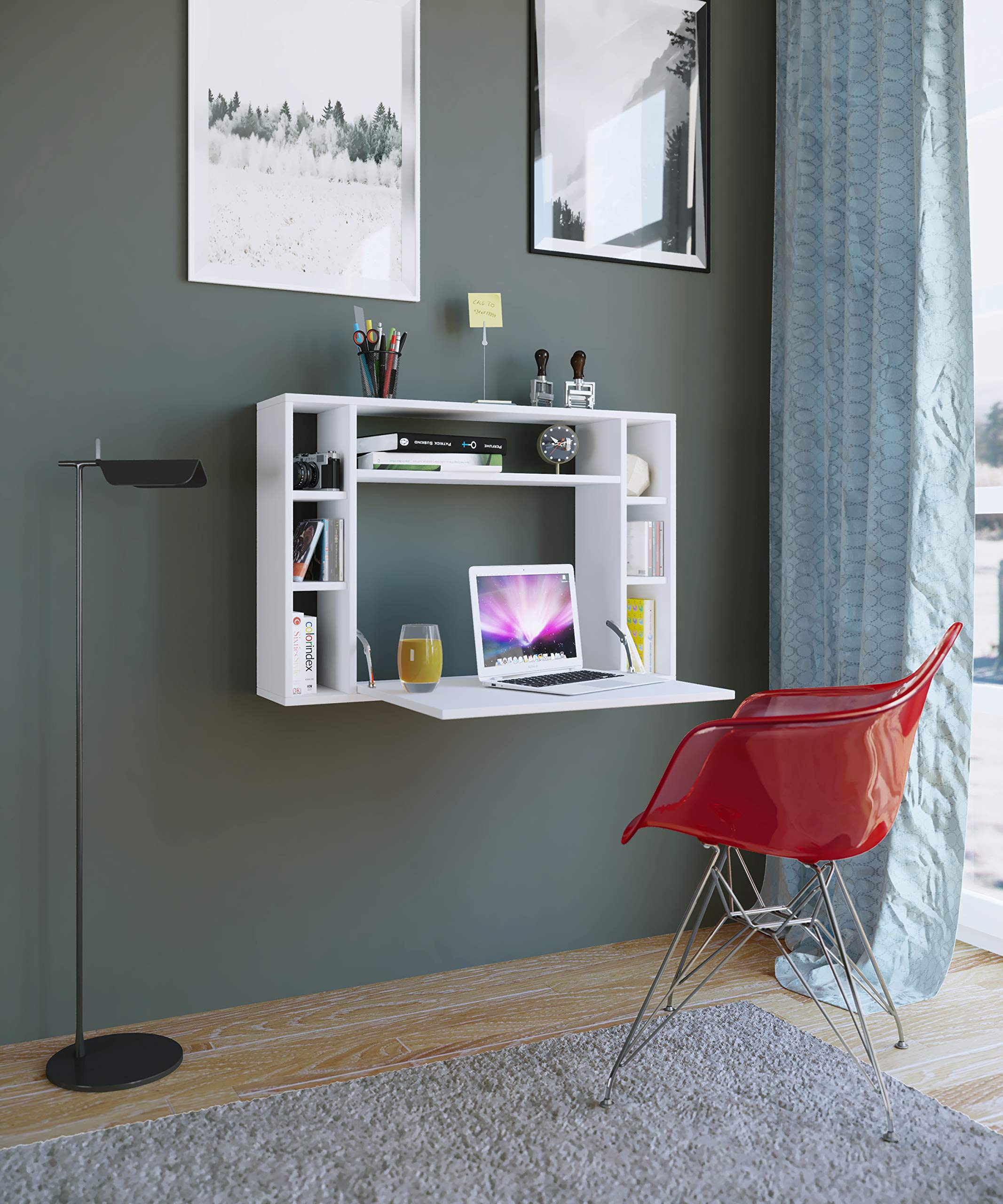 VCM Computertisch hängend | Klapptisch | Wandschreibtisch | Maße ca. H. 60 x B. 90 x T. 20 cm | Schreibtisch - Wandila Weiß