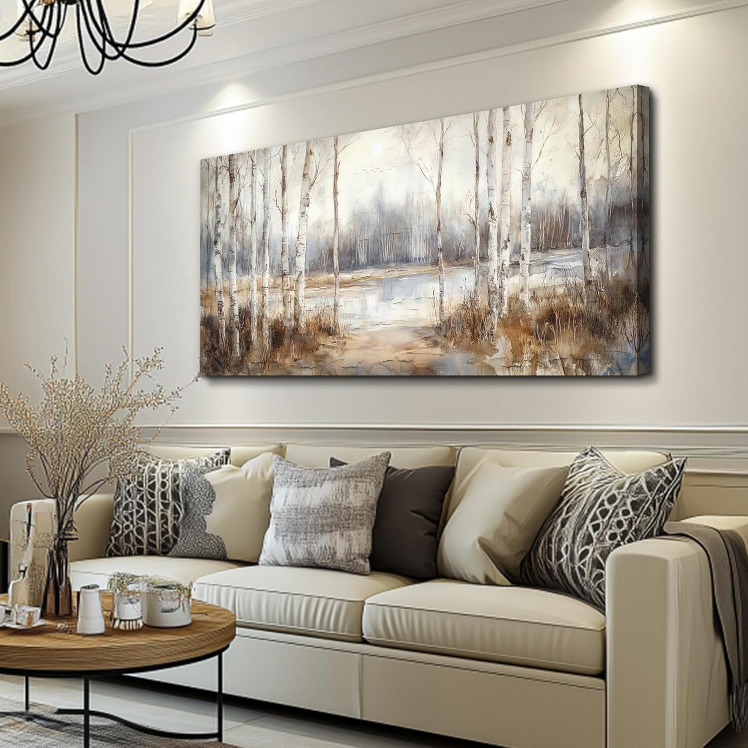 Large Wall Decor for Living Room Stretched and Framed Canvas Wall Art for Office Wall Decorations for Bedroom Birch Forest Painting by The Lake Picture Home Decor Ready to Hang