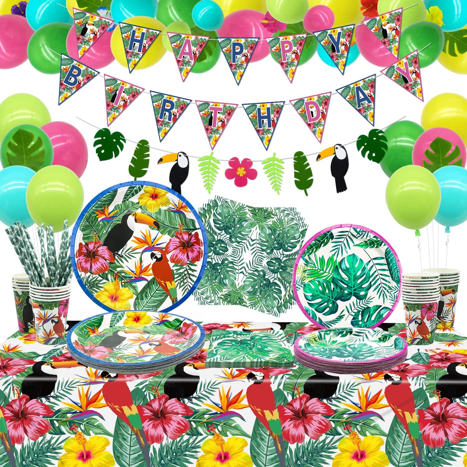 DPKOW 37pcs Colorate Estate Palloncini Decorazioni per Hawaiana Tropicale Festa, Ciao Estate Aloha Palloncini in Lattice, Hawaii Spiaggia Piscina Tiki