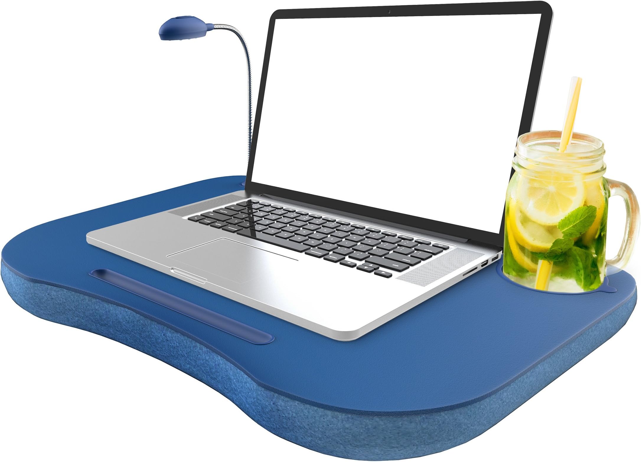 Lavish Home Laptop Lap Desk, Portable with Foam Filled Fleece Cushion, LED Desk Light, Cup Holder-for Homework, Drawing, Reading and More (Blue)