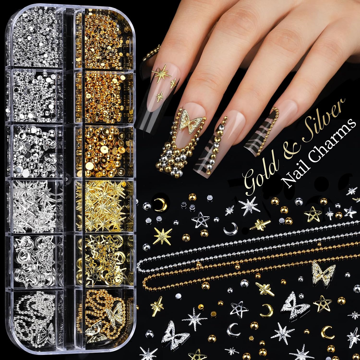 Teenitor Acrylic Nail Kit with Clear Coffin Nail Tips, Nail Charms and Gems, Nail Stickers, Nail Art Brushes, Nail Dotting Tools, Nail Stand, Press On Nails Kit for DIY Nail Art