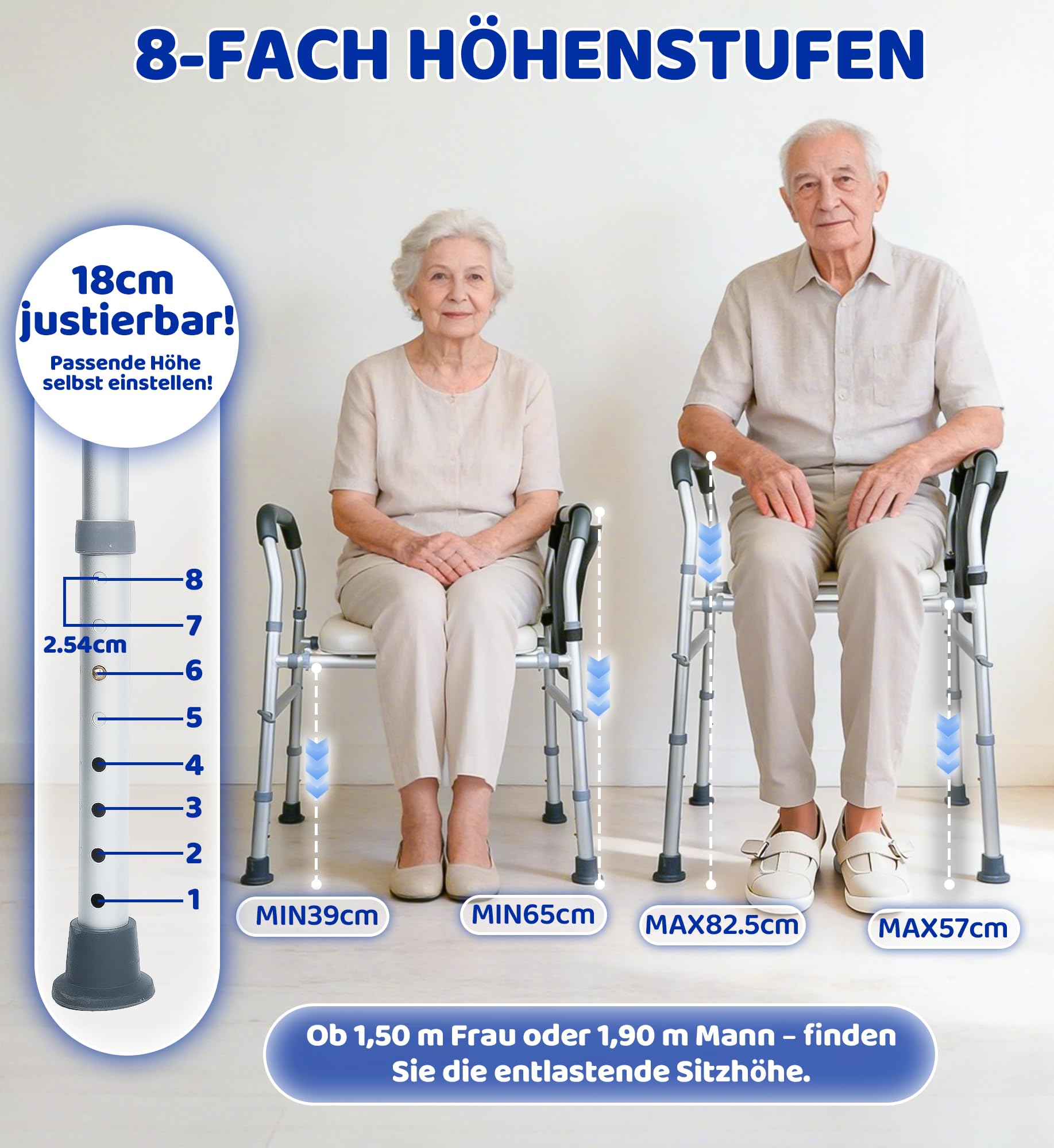 Toilettensitzerhöhung mit Armlehnen WC Sitzerhöhung Aufstehhilfe Toilettenaufsatz für Senioren Erhöhter Toilettensitz mit verstellbarer 8-Stufen Höhe/4-Stufen Breite Toilettenerhöhung bis zu 180kg