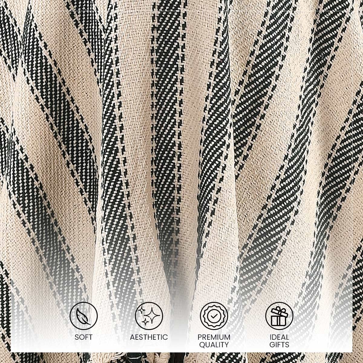 SASHAA WORLD Striped Throw Medium with Tasselled Edges |Throw for Living Room, Bedroom, Sofa & Chair |Bottle Green Throw Blanket | 180 x130 cm 2