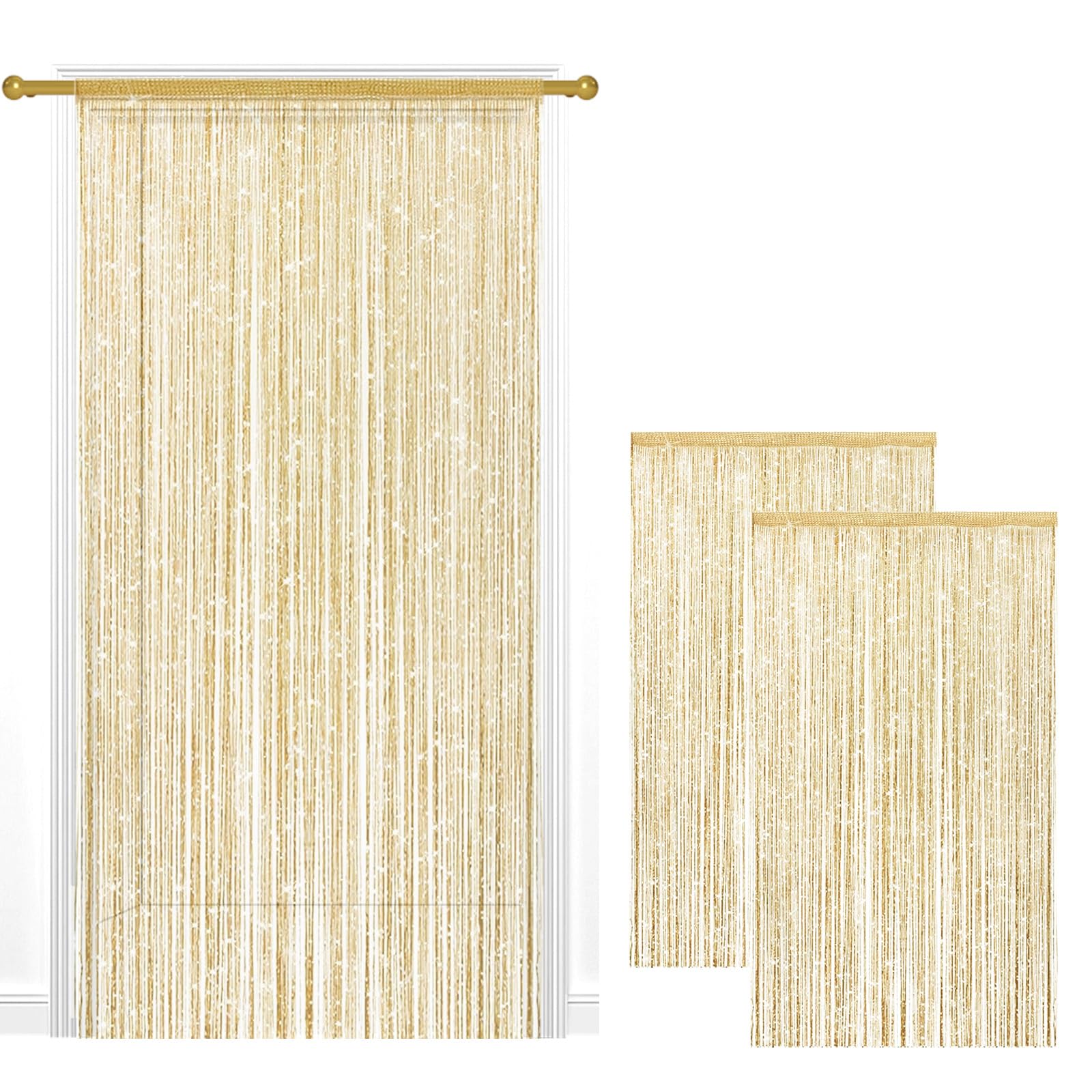 Bocguy 2 Pack String Door Curtains, 100 x 200 cm Glitter Fringe Panel Beige — image 1