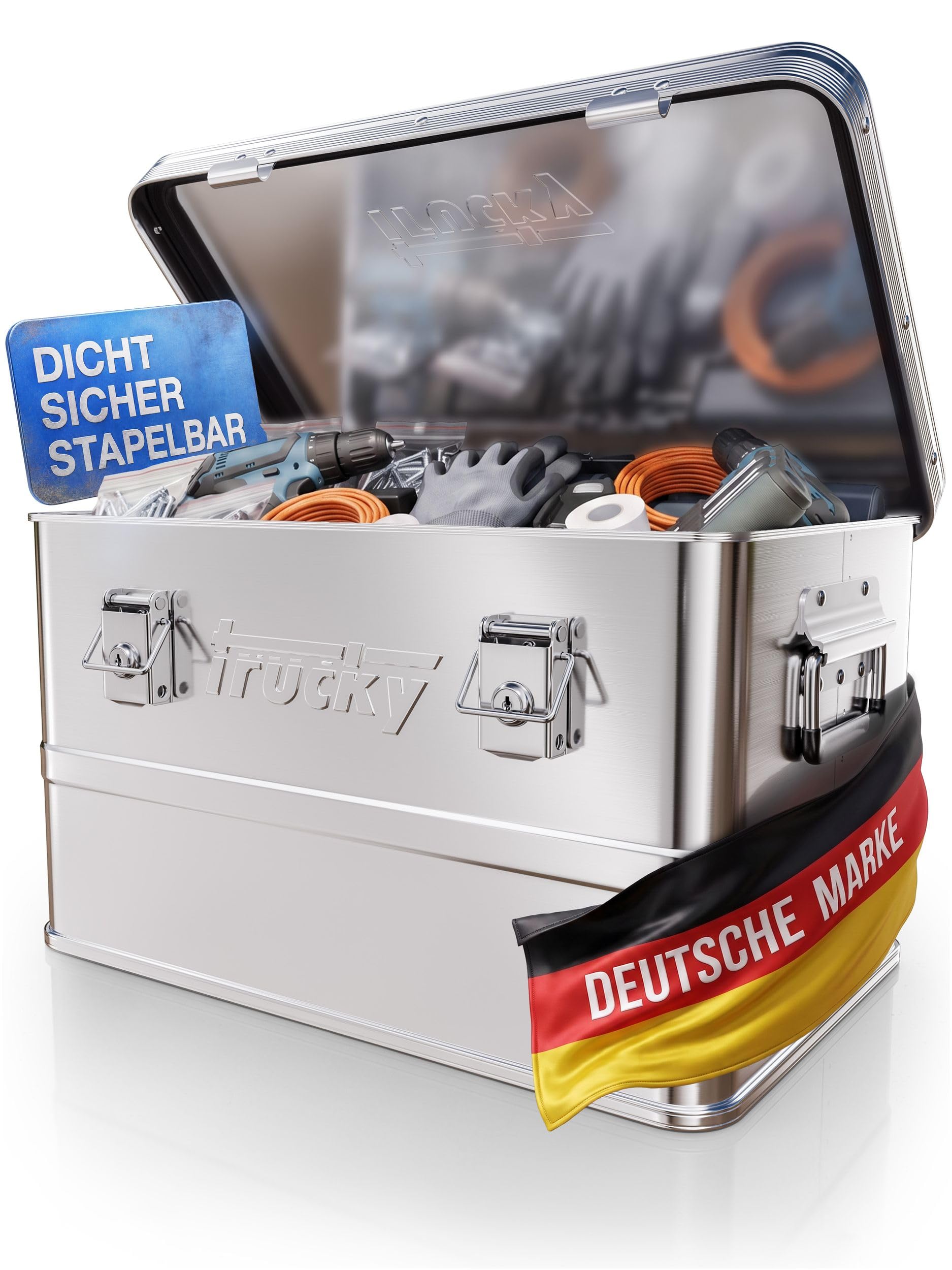 Trucky Aluminiowe pudełko z pokrywką, srebrne, aluminiowe, 30 litrów, metalowe pudełko do przechowywania, zamykane
