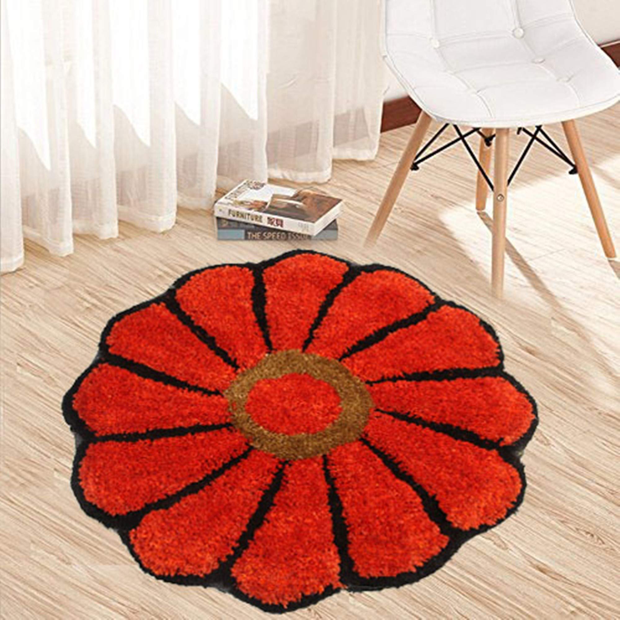 Best Choice Kalyan Global Polyester Flower Design Anti Slip Floor Rug for Home (60 x 60 cm, Orange)