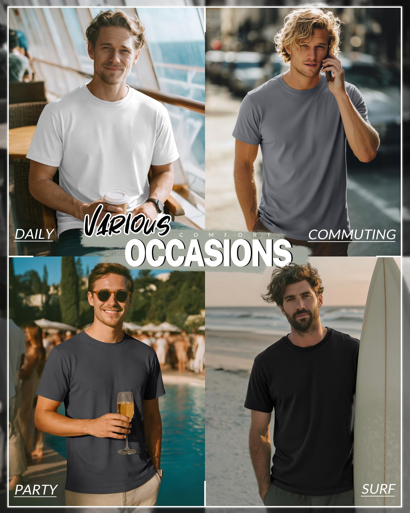Ficerd Pack de 5 Camisetas Hombre Tallas Grandes Manga Corta Algodón Verano Corte Holgado Cómodas Básicas para Uso Diario