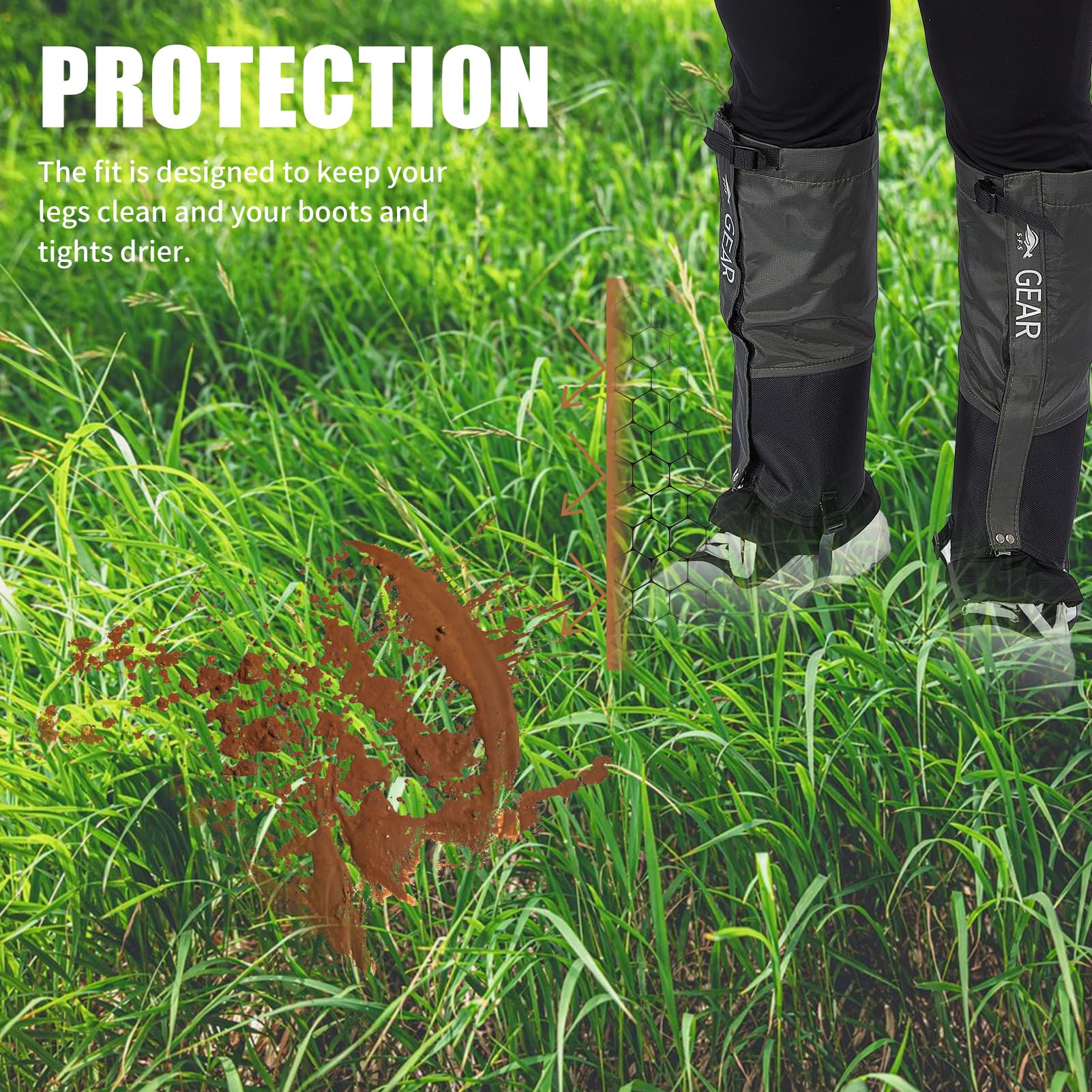 NICENEEDED Polainas de Nailon Ajustables para Piernas, Protectores de Piernas Impermeables para Senderismo con Protección contra Mordeduras, Polainas Transpirables para Piernas