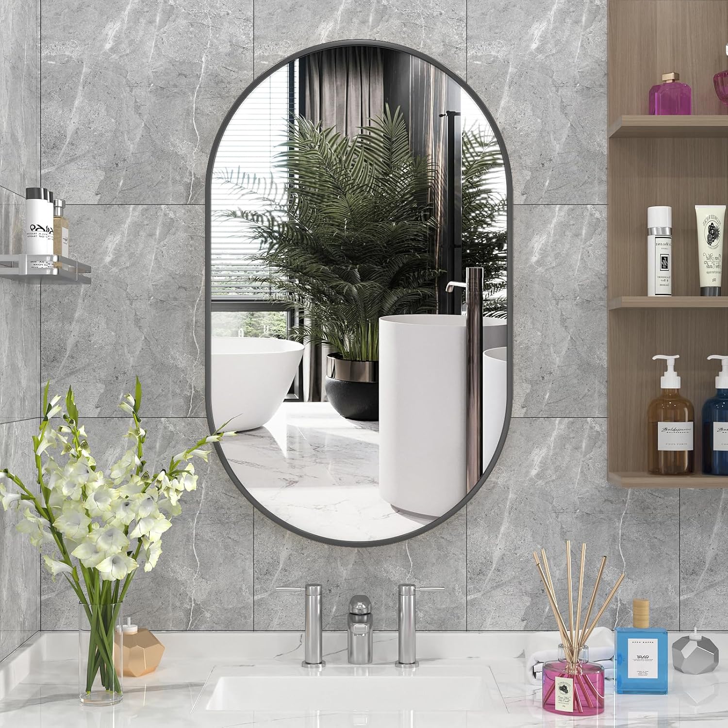 Oval Bathroom Mirror, Wall Mounted Mirror30 x20, Wall Vanity Mirror/Stainless Steel Metal Frame, Large Modern Mirror with Black, Decor for Entryway, Bedroom,Bathroom,Living Room(Black) Black(oval) 30"L x 20"W