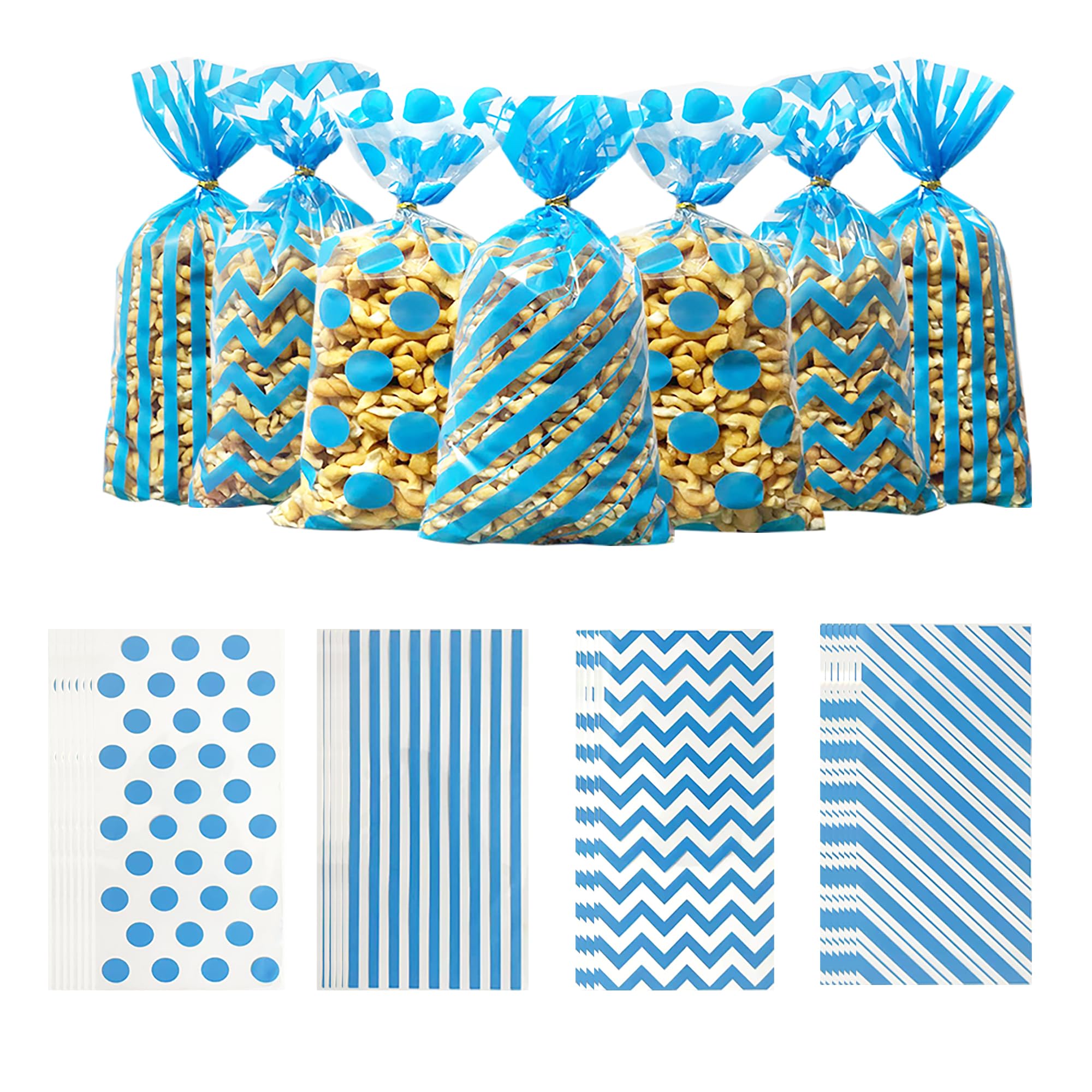 100 Pack Blue Cellophane Bags With Twist Ties - 10.6x5.1 Inch, 4 Patterns For Candy, Cookies, Party Favors - View #9