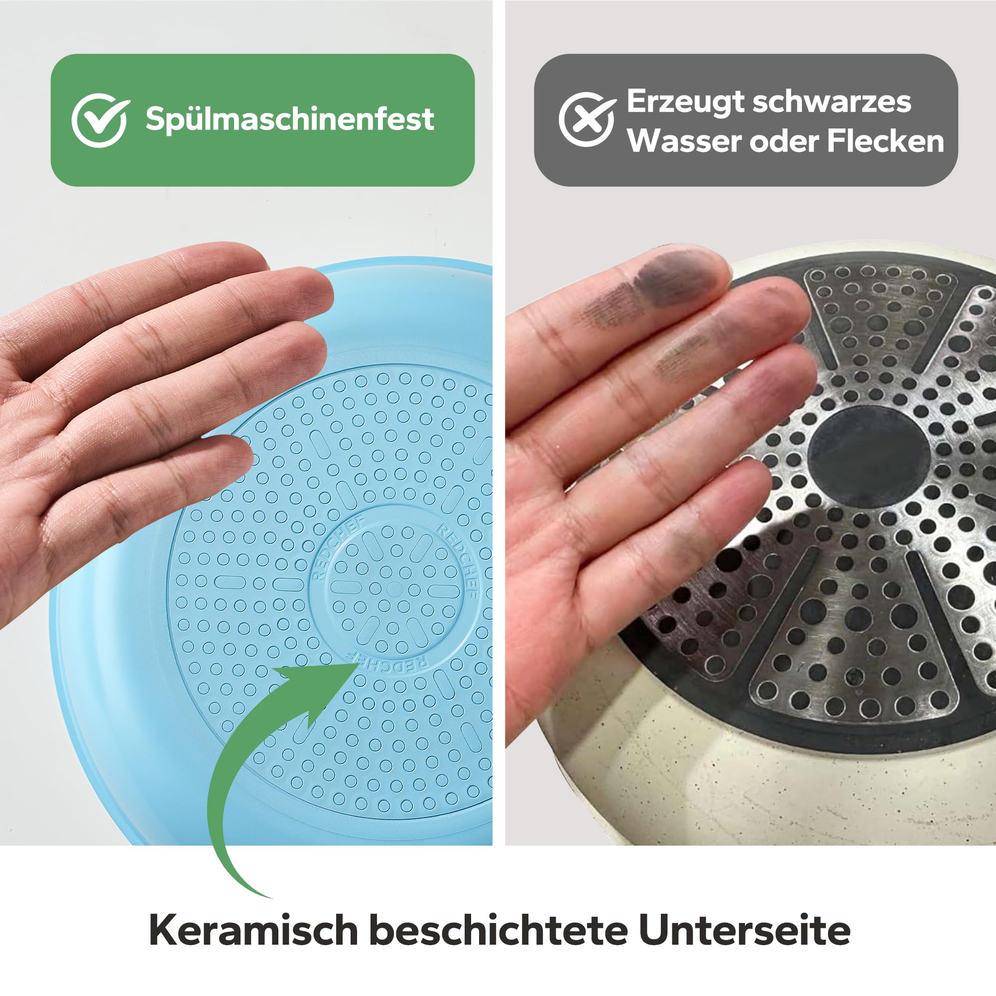 Redchef Pfanne Induktion 24cm, Antihaft Beschichtung Keramikbeschichtung Bratpfannen mit Edelstahlgriff, PTFE-frei PFOA-frei PFAS-frei, Backofenfest, Spülmaschinenfest, Blau