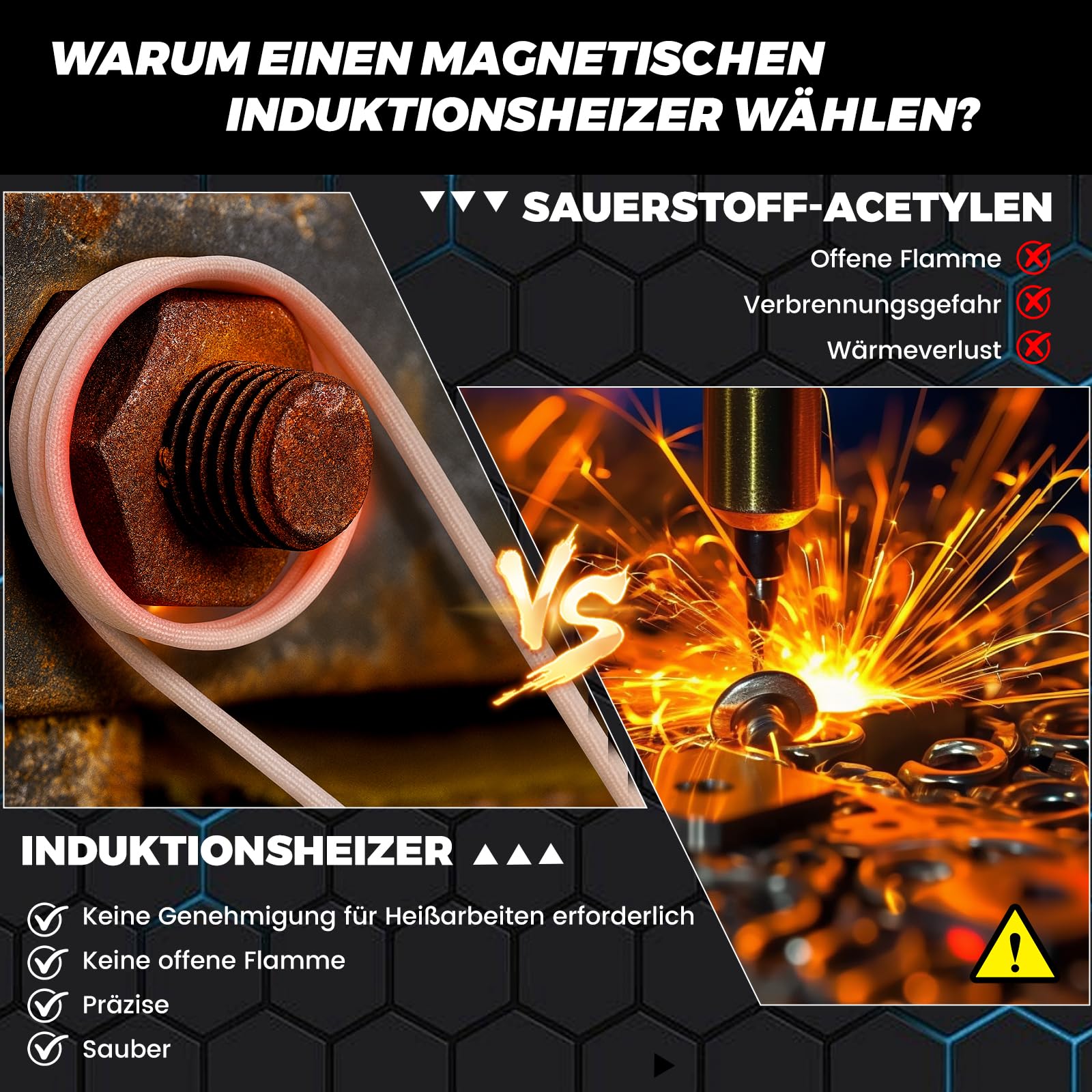 1100W Magnetische Induktionsheizgerät, Drehbare Flameless Induction Heater, Induktions Heizset mit 8 Induktionsspulen, Maximale Heiztemperatur 800°C, Zum Entfernen Von Rostigen Bolzen und Muttern