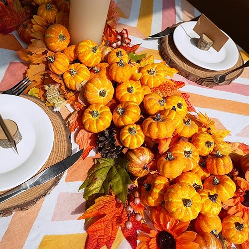 Miniatura 3 de Winlyn 48 mini calabazas artificiales naranjas artificiales de otoño de cosecha rústica de espuma sintética de 1.8 pulgadas 2.1 pulgadas para centro