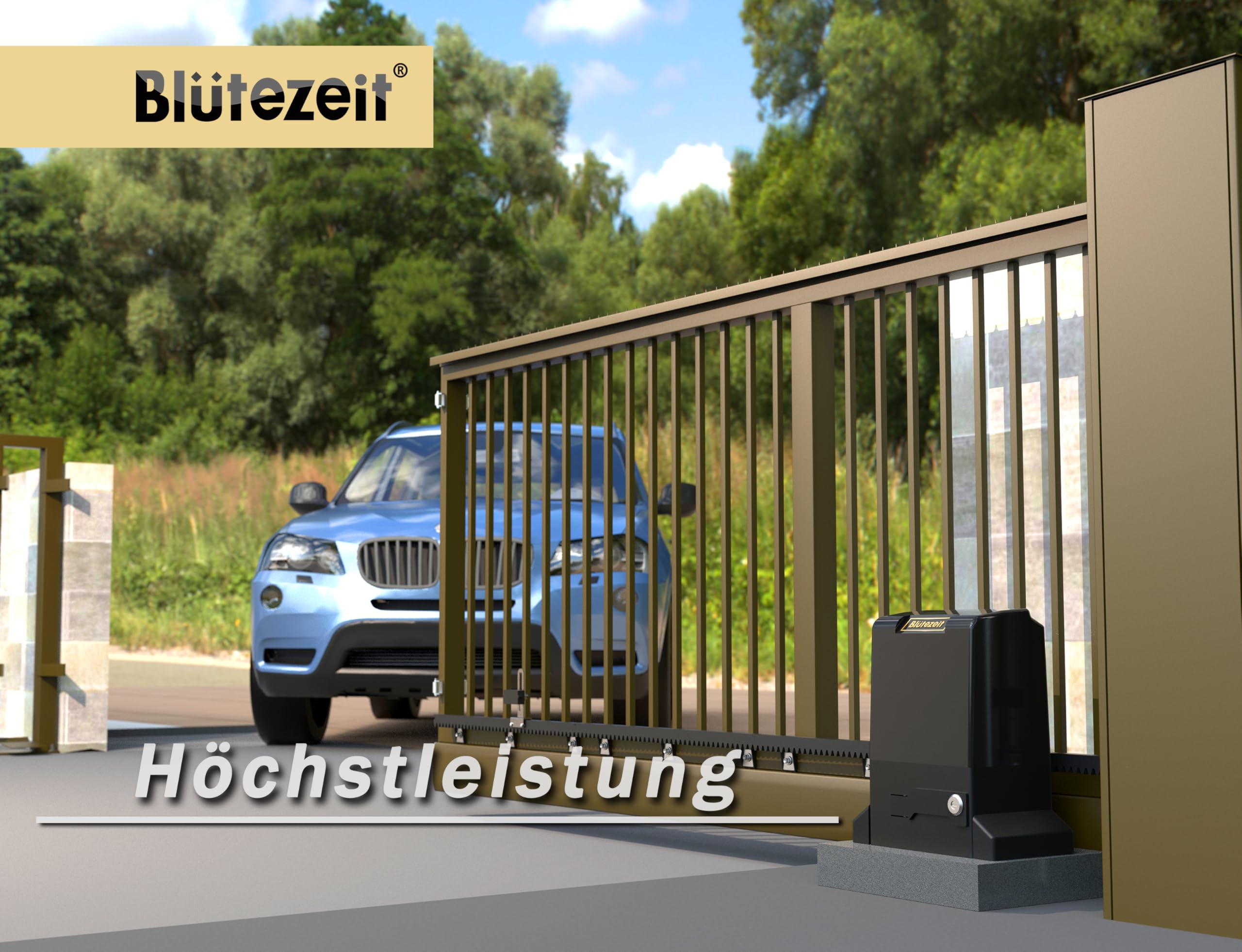 Blütezeit WLAN Schiebetorantrieb 800kg – Smart App Steuerung, 370W Automatischer Nylon-Zahnstangen-Antrieb, 2 Fernbedienungen & Lichtschranke, Komplett-Set für Einfahrtstore bis 12m