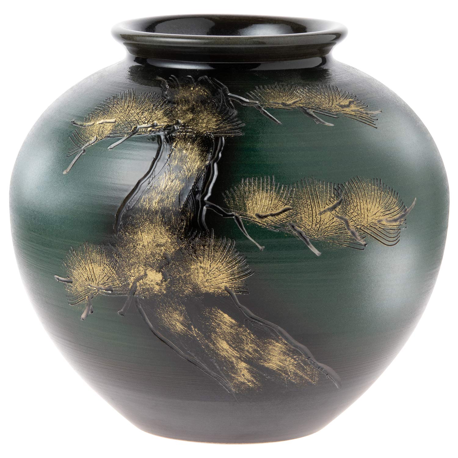 【信楽焼】花瓶 花器　フラワーベース 老松金彩 陶器 伝統工芸　コレクション 楽天市場】信楽焼きの「金彩花彫花瓶」 伝統工芸品 しがらき