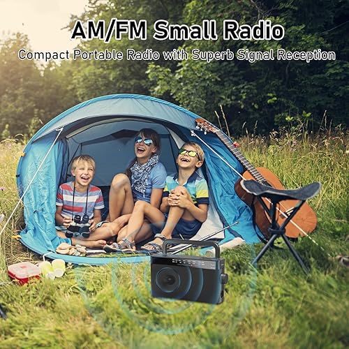 Miniatura 2 de Goodes Radio AMFM portátil con la mejor recepción, funciona con pilas y radio transistor alimentada por USB, altavoz, perilla grande y conector para