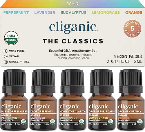Cliganic Organic Essential Oils Set (Top 5 - The Classics)
